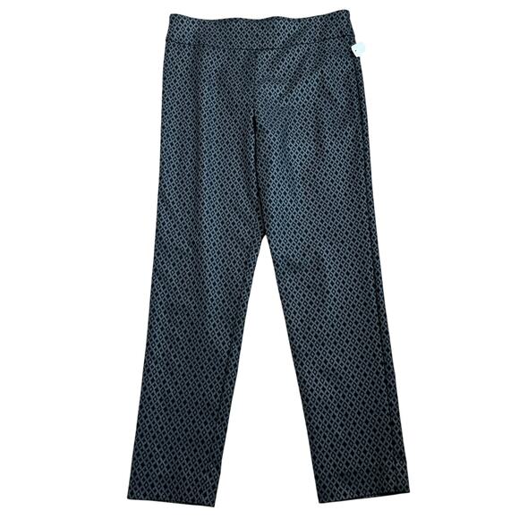 KRAZY LARRY NWT Women's 12 Gray Black Diamond Print Classic Pull-On Ankle Pants - Picture 3 of 10